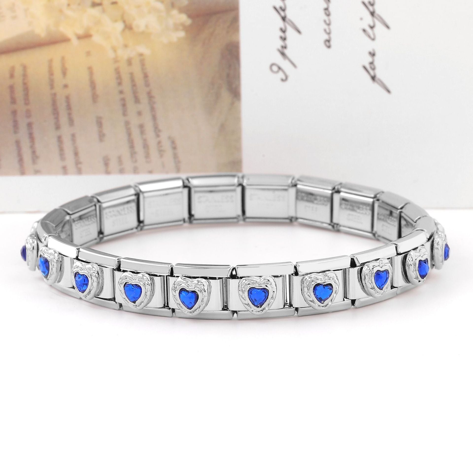 Wholesale Italian Charm Bracelet Stainless Steel Double Piece Red Heart Petal Colored Bracelet Accessories Charms